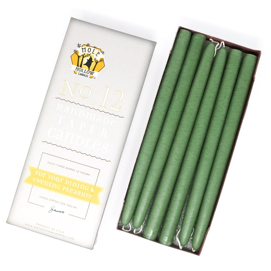 Mole Hollow Candles, 12" Unscented Taper Candle, Set of 12 - Choose from 39 Colors!