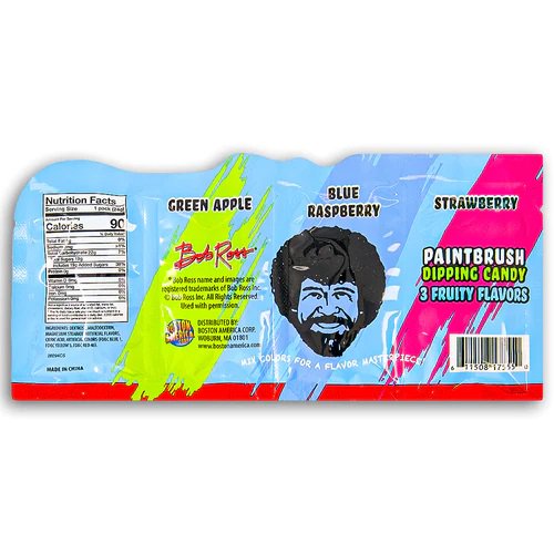 Bob Ross Flavor Palette Paintbrush Dipping Candy, 3 Fruity Flavors Strawberry, Blue Raspberry and Green Apple, 0.85 Ounce Packs - 18 Count Display Box