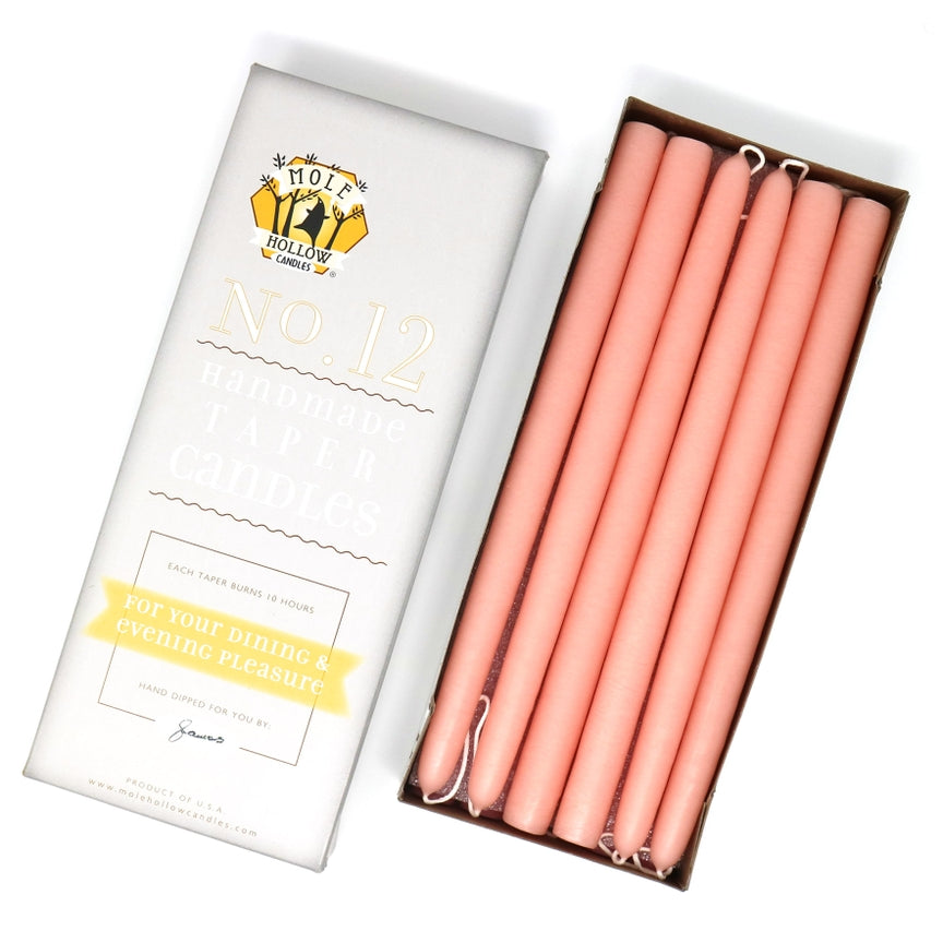 Mole Hollow Candles, 12" Unscented Taper Candle, Set of 12 - Choose from 39 Colors!