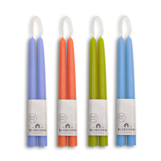 Summer Beeswax Taper Candles - Apricot, Pistachio, Lilac & Sky Blue