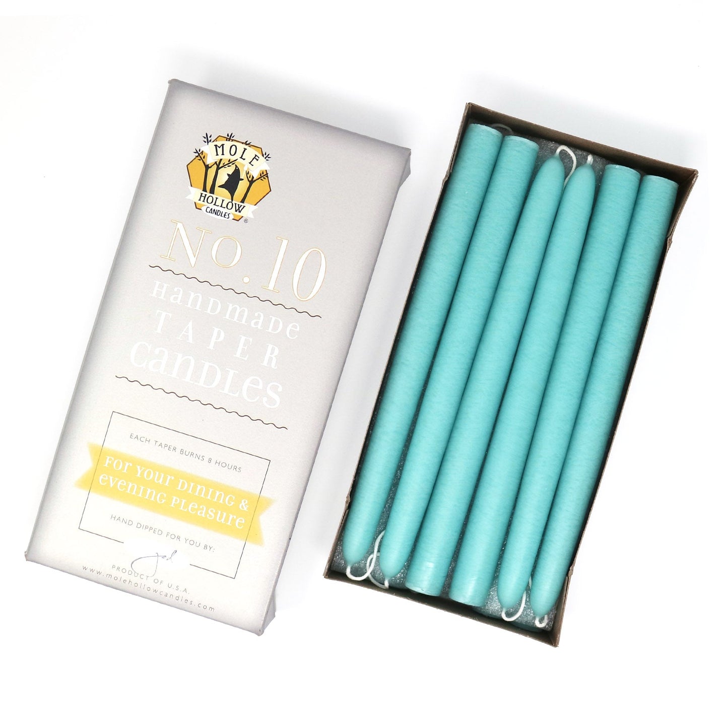 Mole Hollow Candles, 10" Unscented Taper Candle, Set of 12 - Choose from 40 Colors!