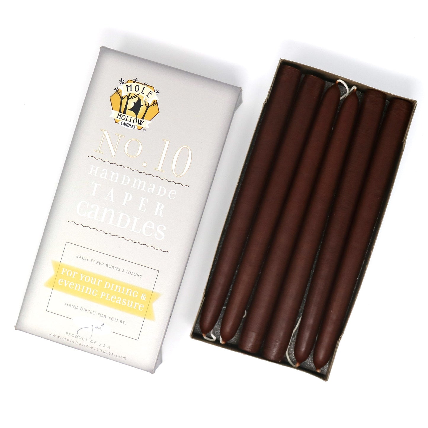 Mole Hollow Candles, 10" Unscented Taper Candle, Set of 12 - Choose from 40 Colors!