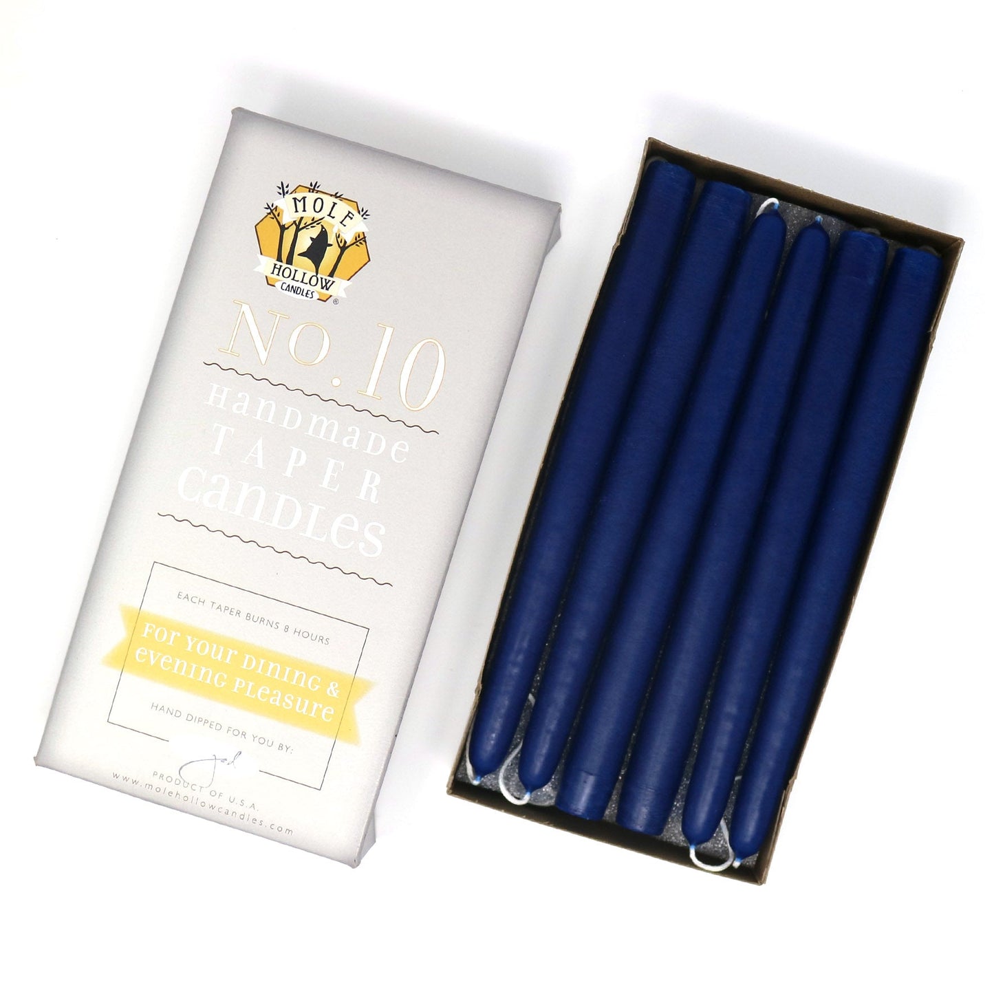 Mole Hollow Candles, 10" Unscented Taper Candle, Set of 12 - Choose from 40 Colors!