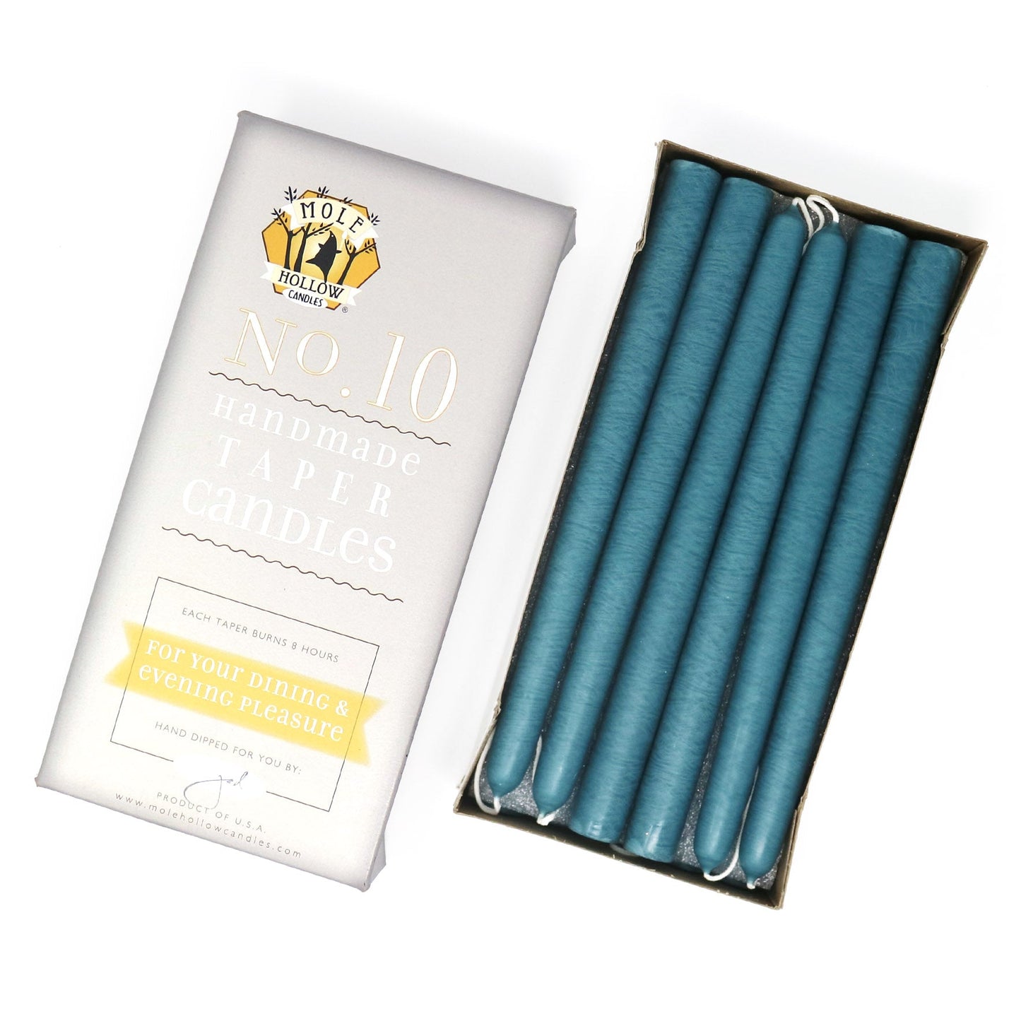 Mole Hollow Candles, 10" Unscented Taper Candle, Set of 12 - Choose from 40 Colors!