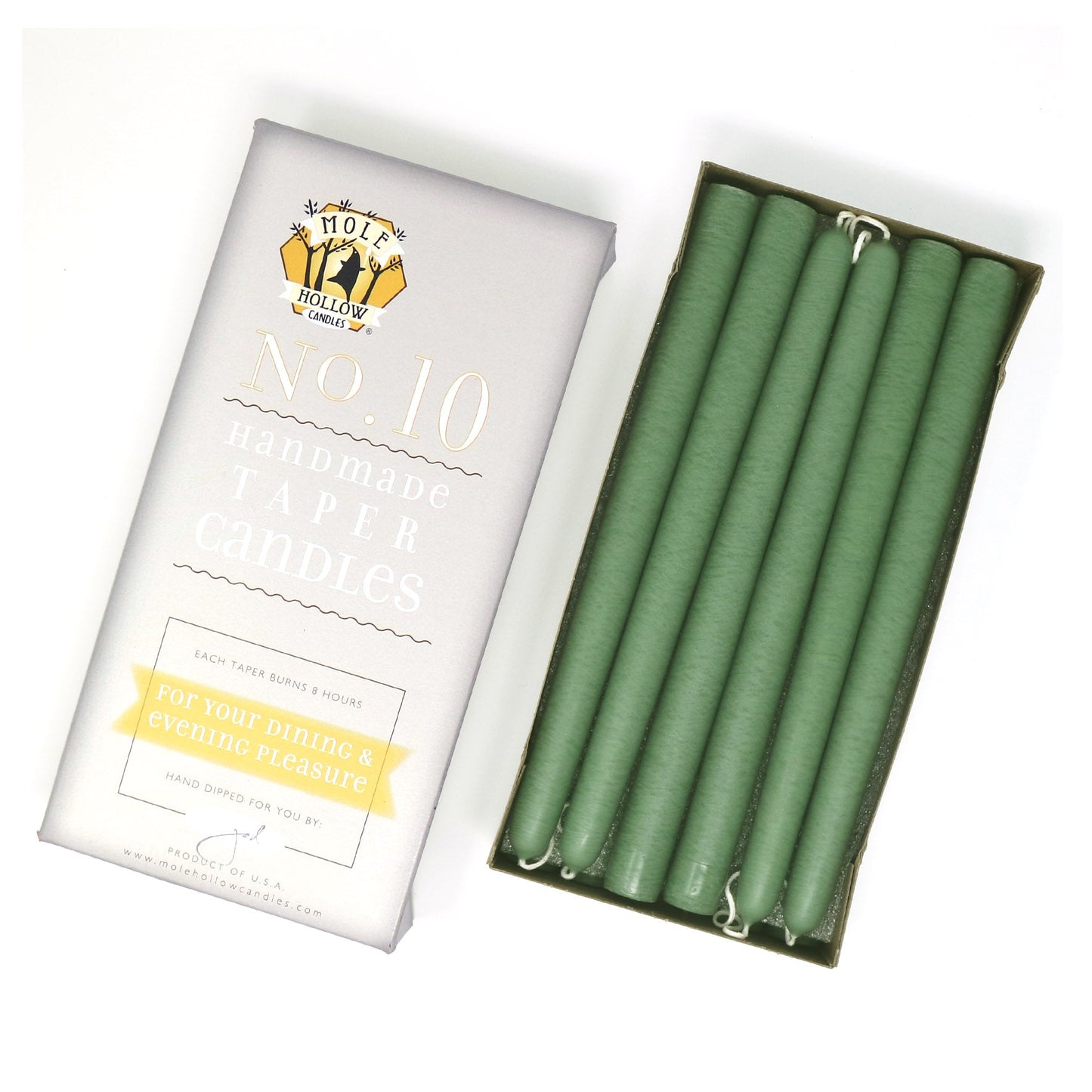 Mole Hollow Candles, 10" Unscented Taper Candle, Set of 12 - Choose from 40 Colors!