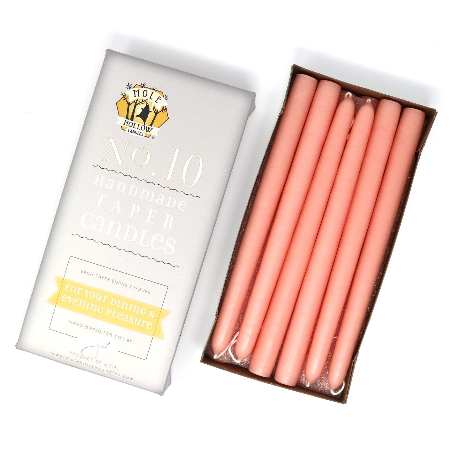 Mole Hollow Candles, 10" Unscented Taper Candle, Set of 12 - Choose from 40 Colors!