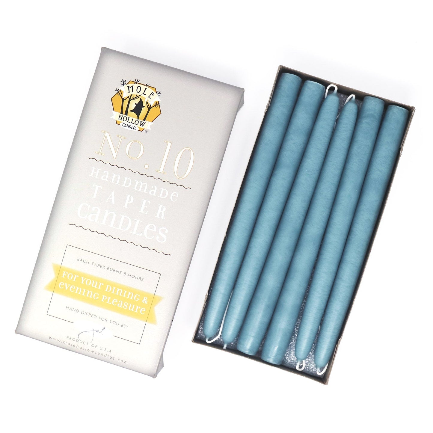 Mole Hollow Candles, 10" Unscented Taper Candle, Set of 12 - Choose from 40 Colors!