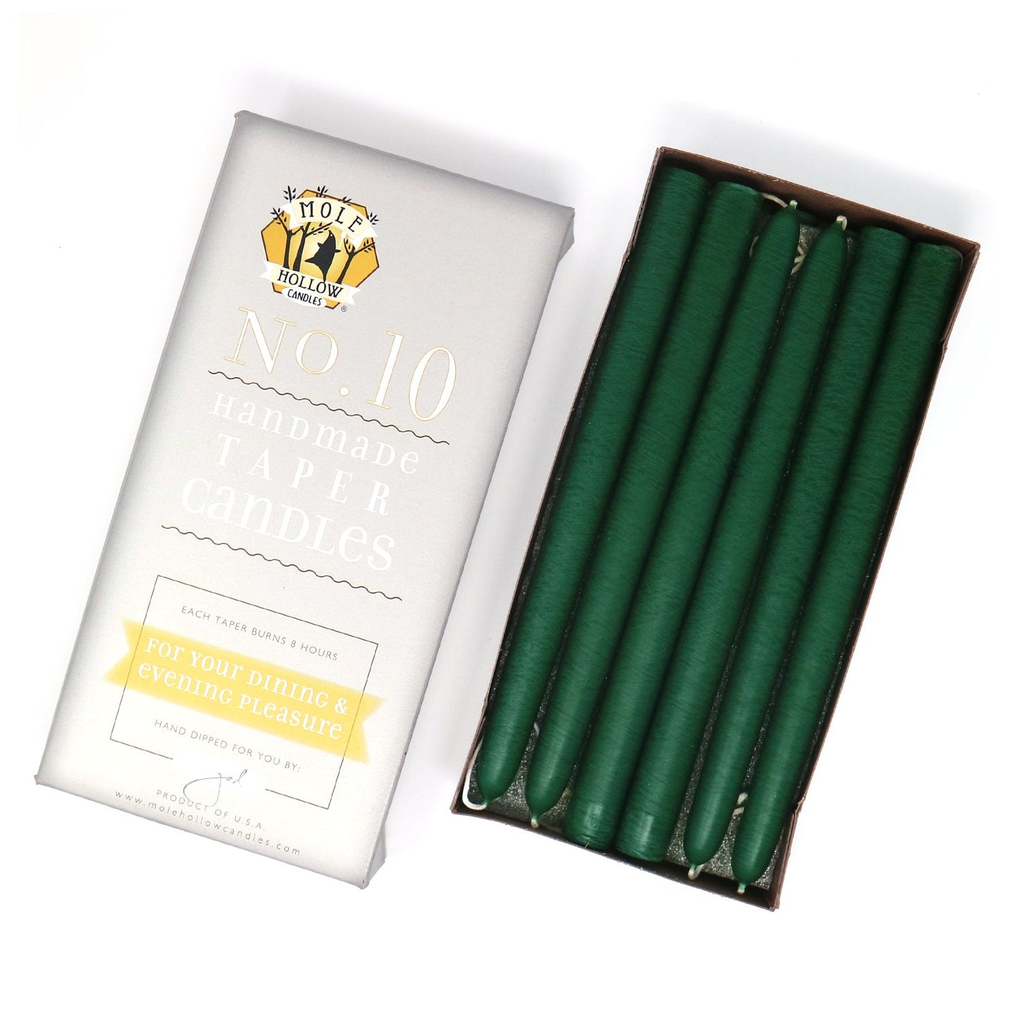 Mole Hollow Candles, 10" Unscented Taper Candle, Set of 12 - Choose from 40 Colors!