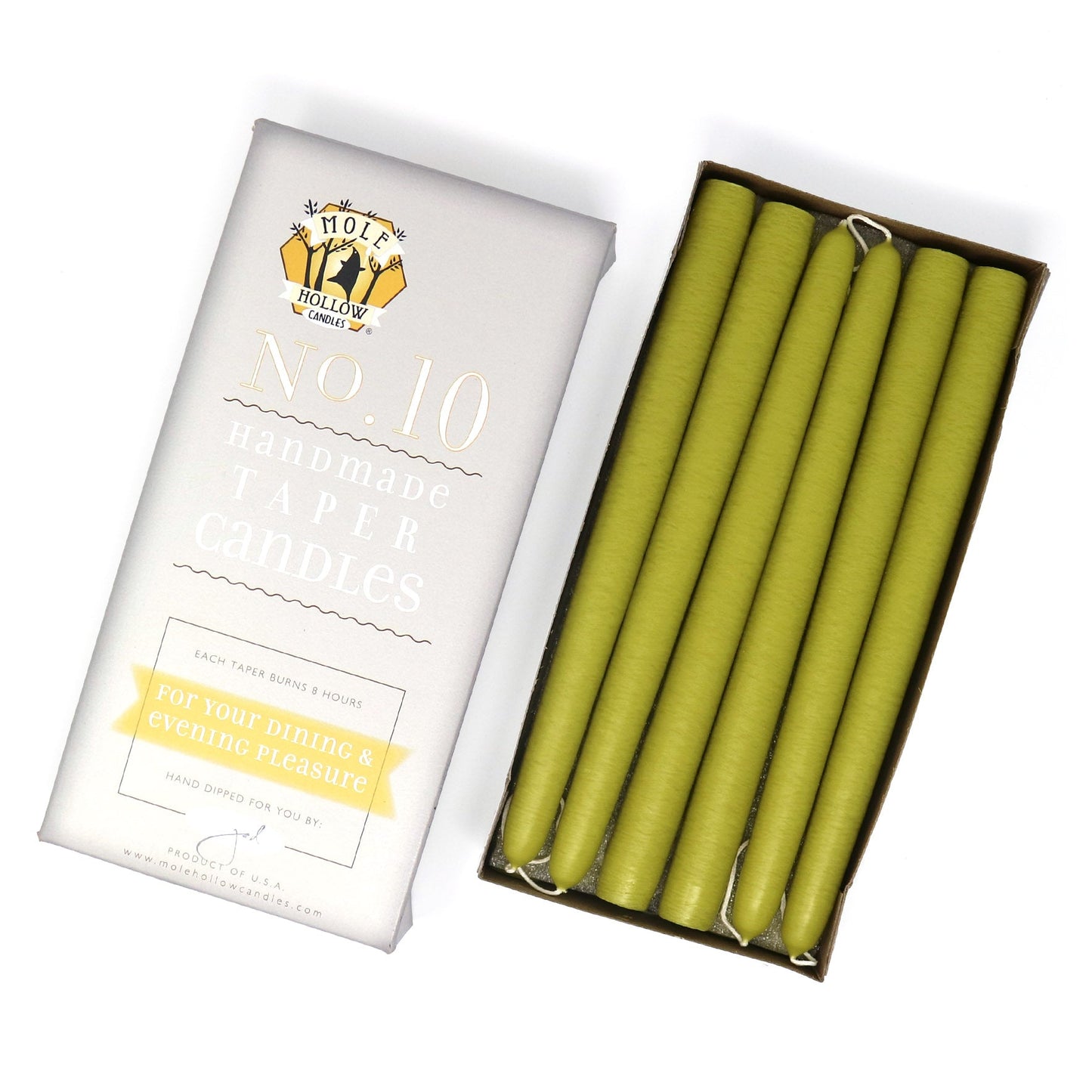 Mole Hollow Candles, 10" Unscented Taper Candle, Set of 12 - Choose from 40 Colors!