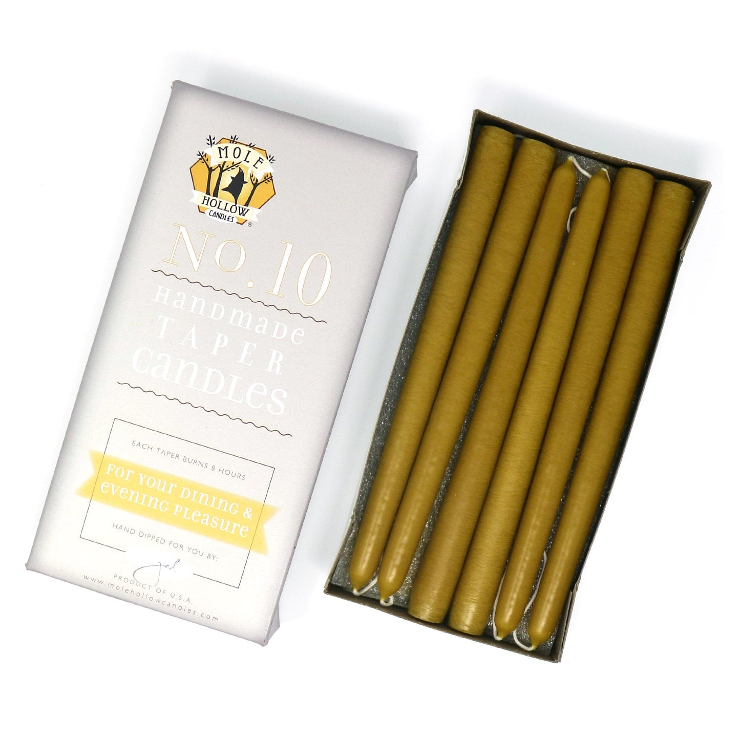 Mole Hollow Candles, 10" Unscented Taper Candle, Set of 12 - Choose from 40 Colors!