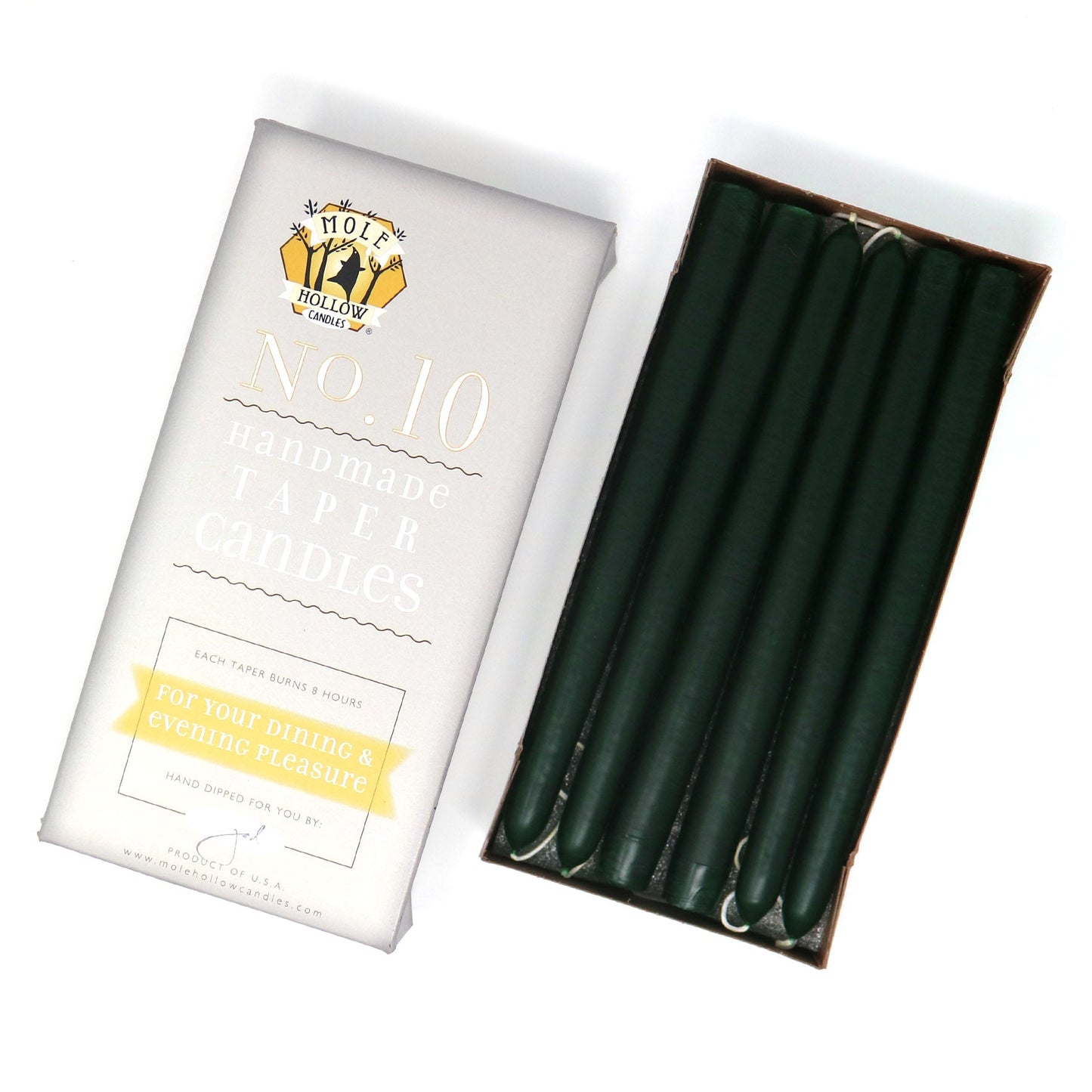 Mole Hollow Candles, 10" Unscented Taper Candle, Set of 12 - Choose from 40 Colors!