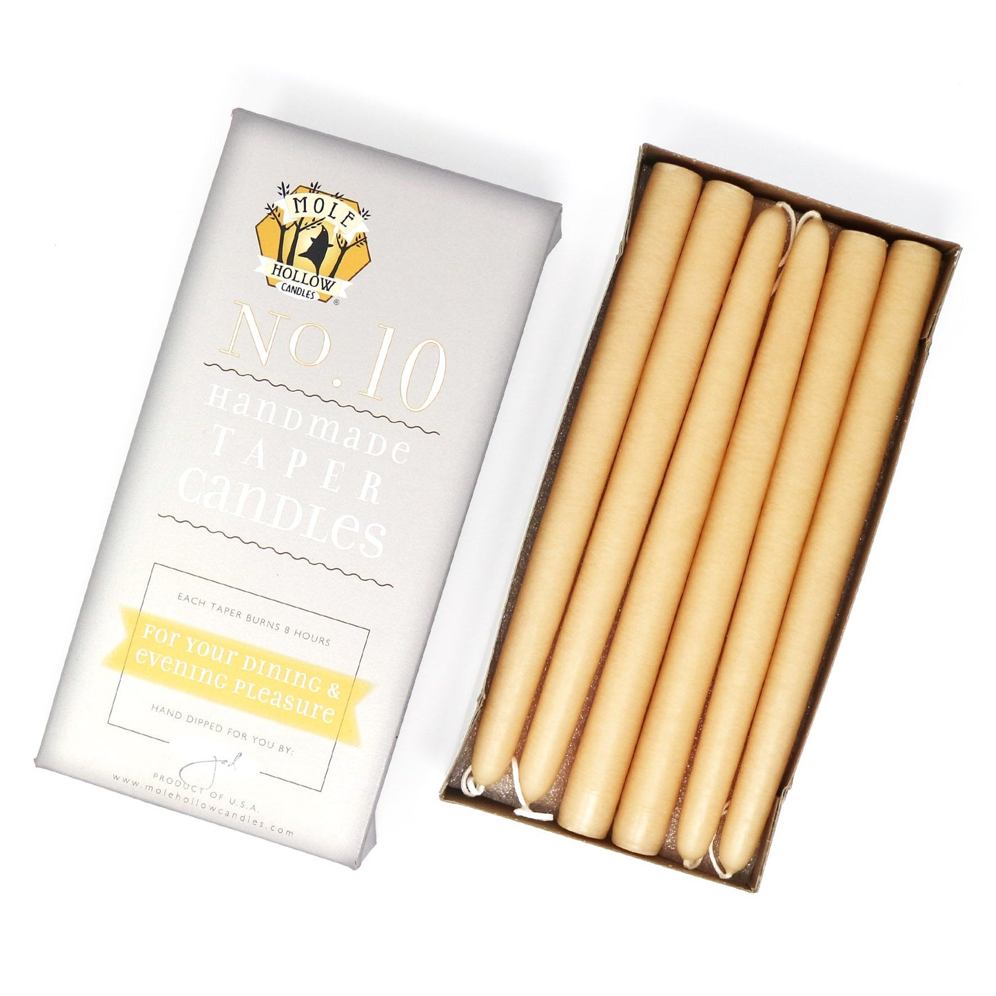 Mole Hollow Candles, 10" Unscented Taper Candle, Set of 12 - Choose from 40 Colors!