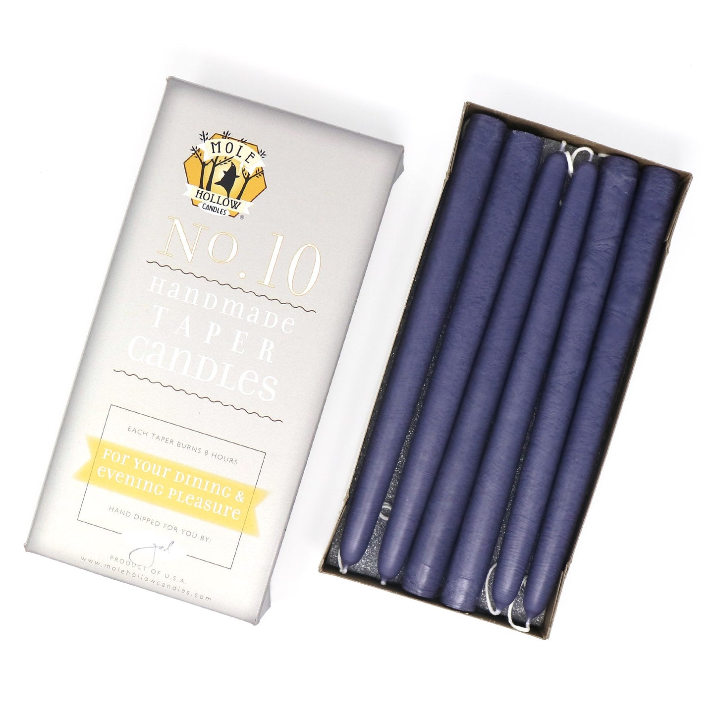 Mole Hollow Candles, 10" Unscented Taper Candle, Set of 12 - Choose from 40 Colors!