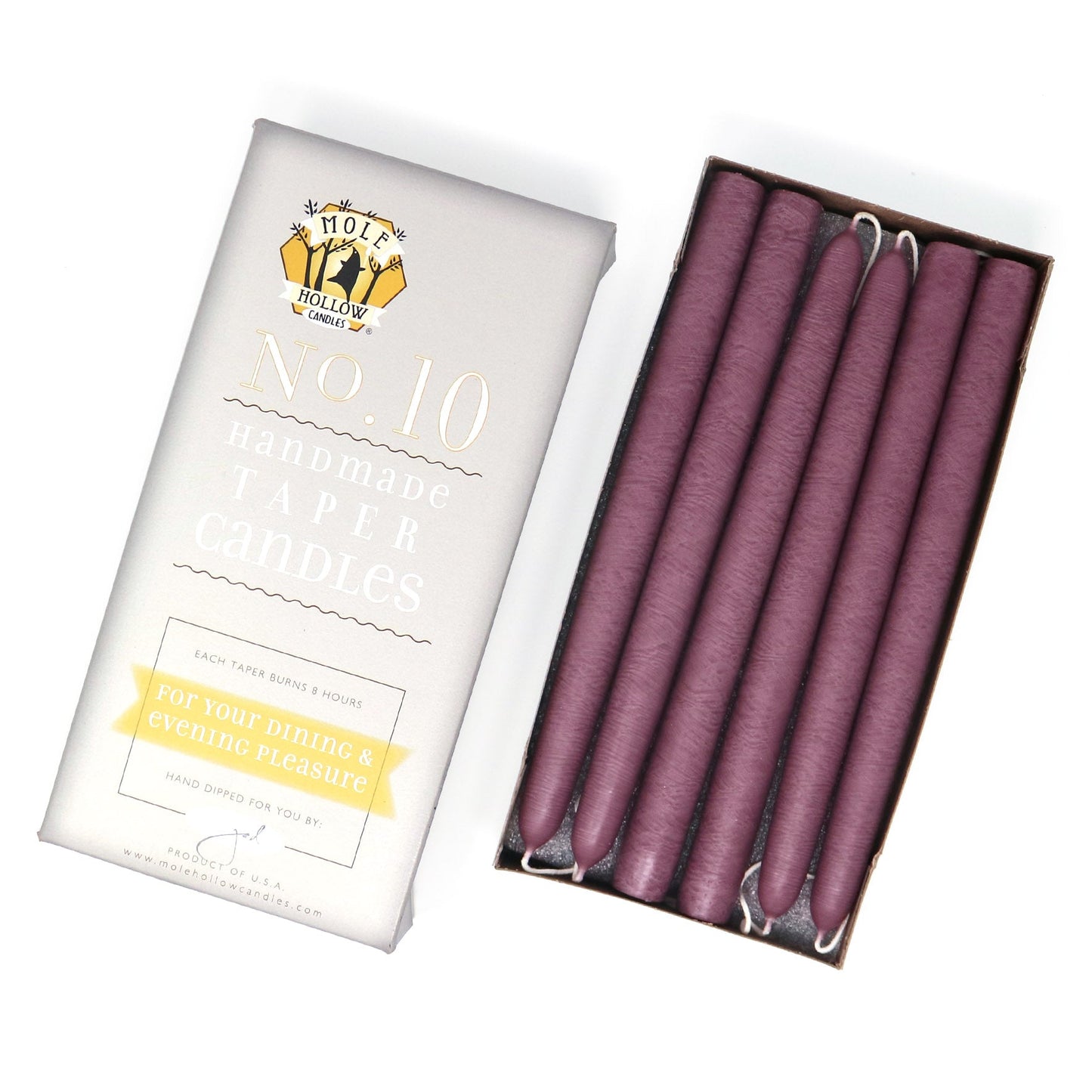 Mole Hollow Candles, 10" Unscented Taper Candle, Set of 12 - Choose from 40 Colors!