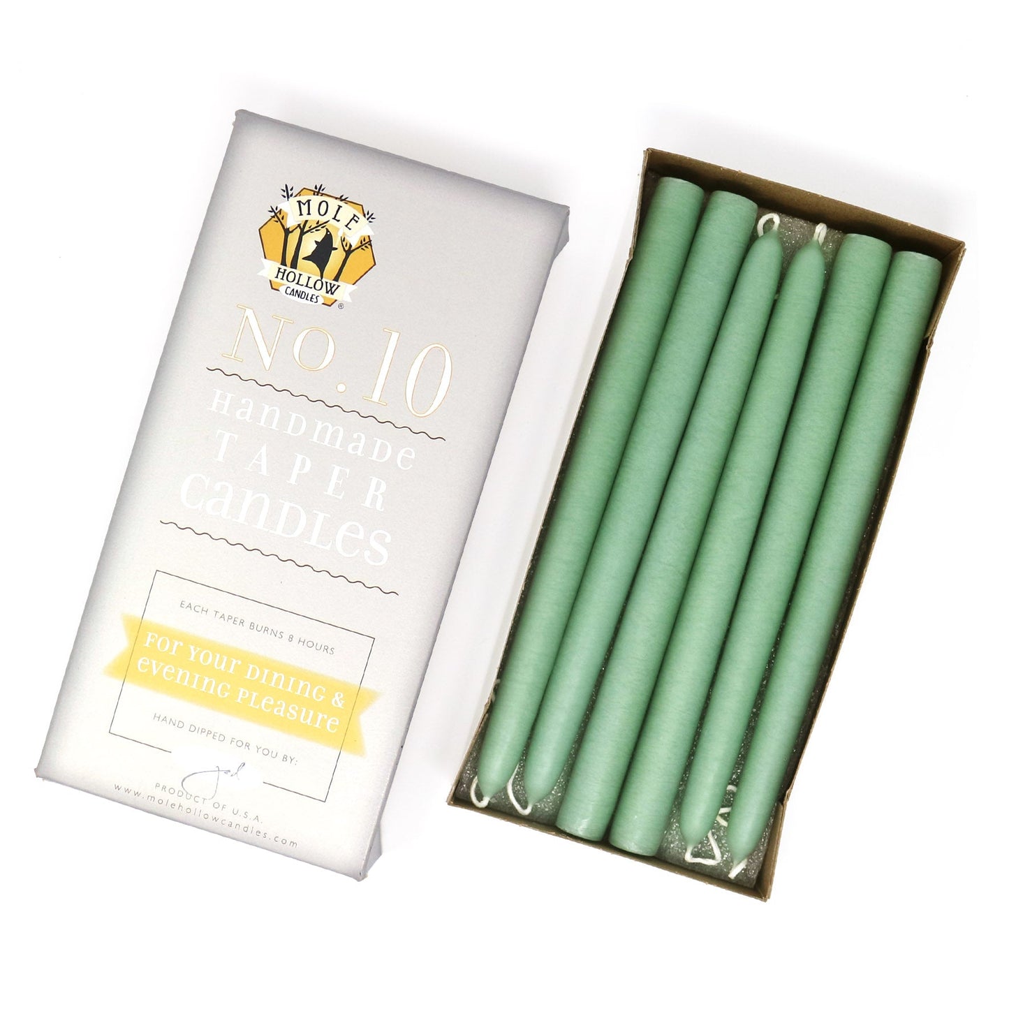 Mole Hollow Candles, 10" Unscented Taper Candle, Set of 12 - Choose from 40 Colors!