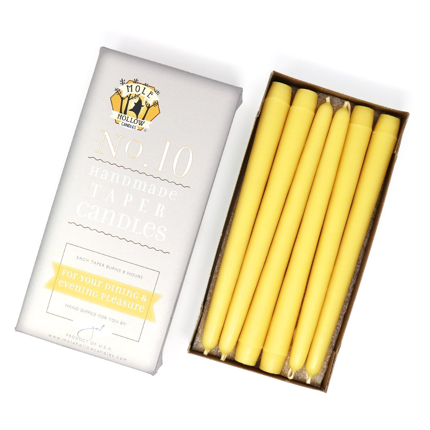 Mole Hollow Candles, Beeswax Taper Candles, Set of 12