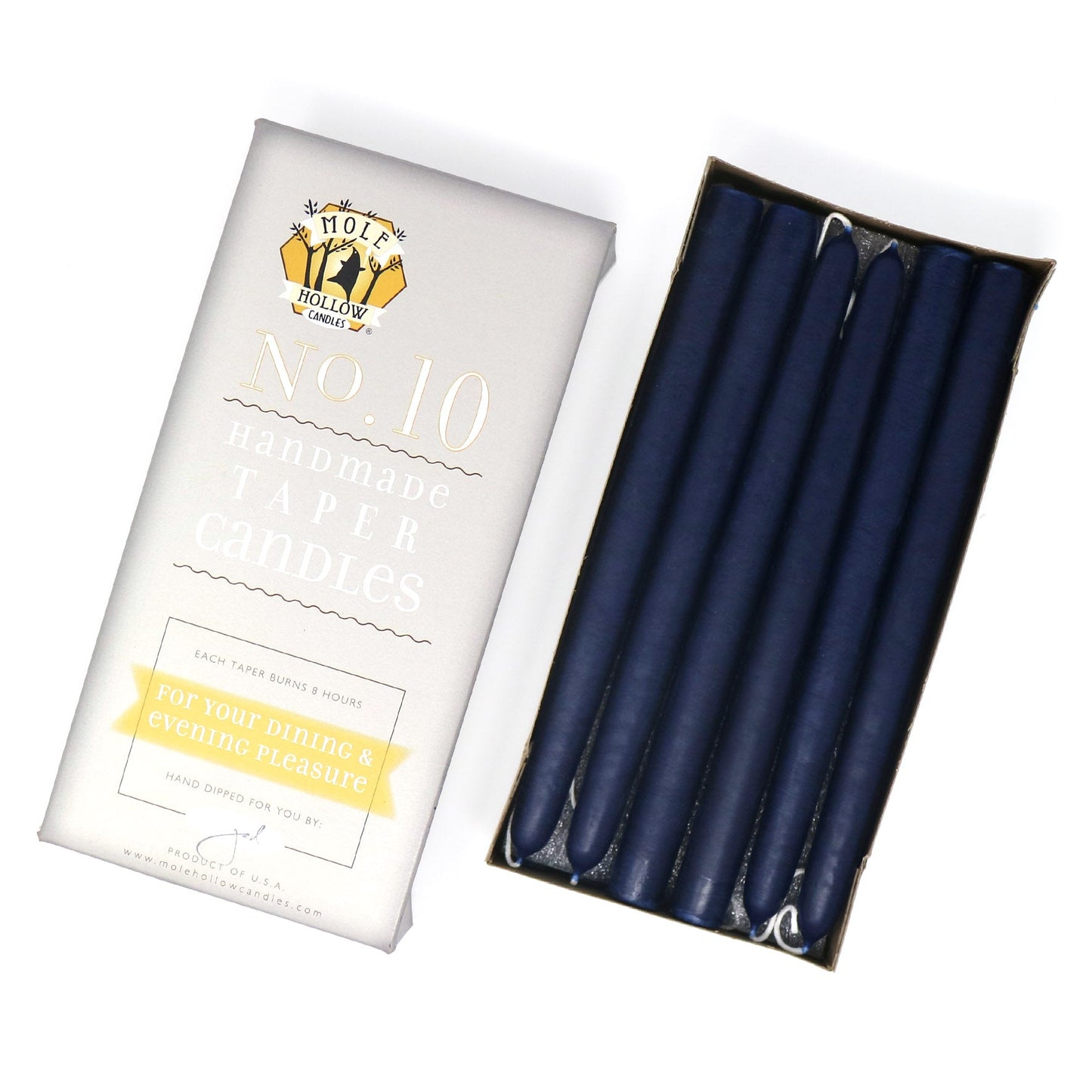 Mole Hollow Candles, 10" Unscented Taper Candle, Set of 12 - Choose from 40 Colors!