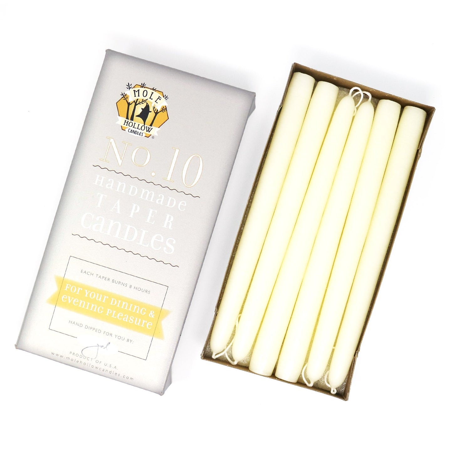 Mole Hollow Candles, 10" Unscented Taper Candle, Set of 12 - Choose from 40 Colors!
