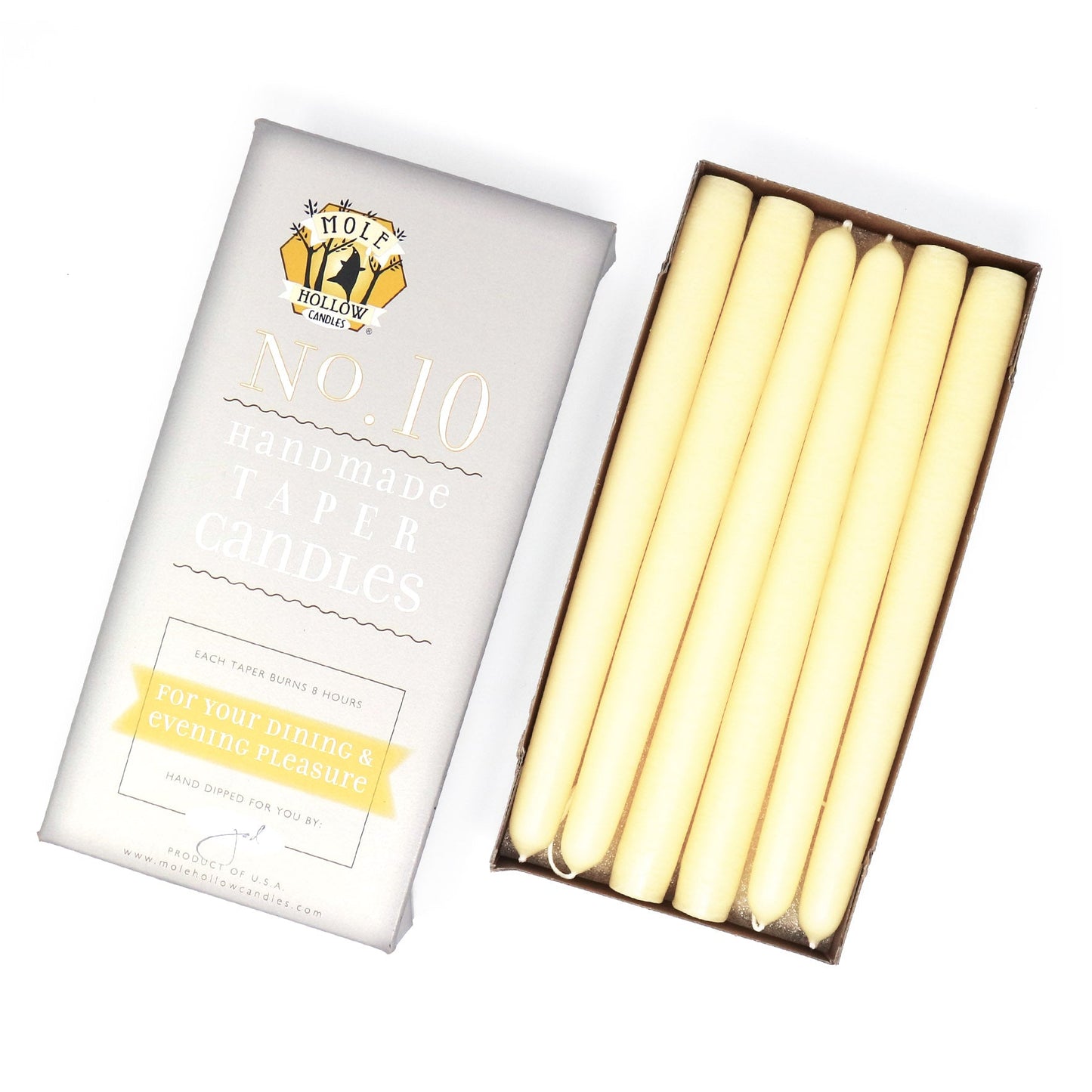 Mole Hollow Candles, 10" Unscented Taper Candle, Set of 12 - Choose from 40 Colors!