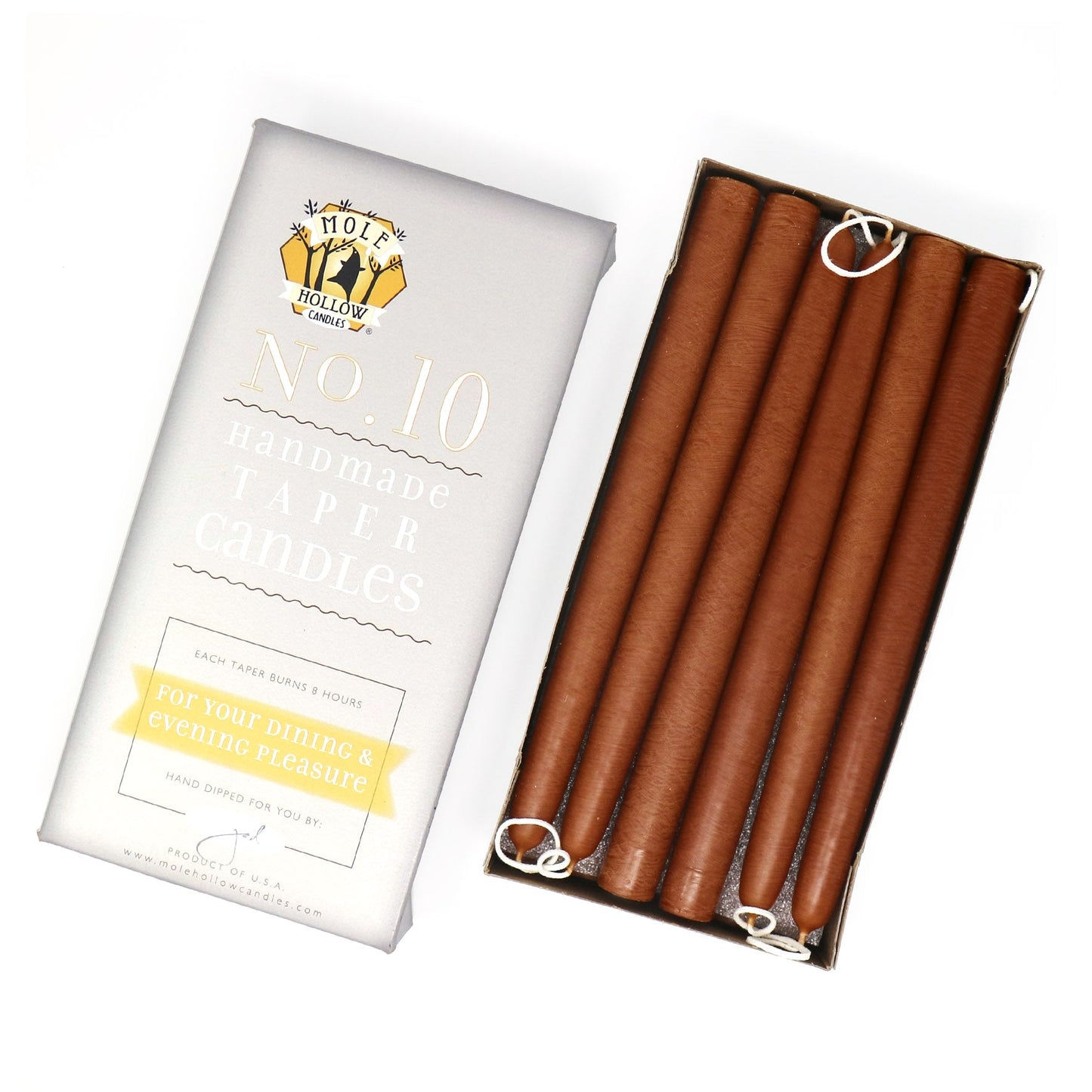 Mole Hollow Candles, 10" Unscented Taper Candle, Set of 12 - Choose from 40 Colors!