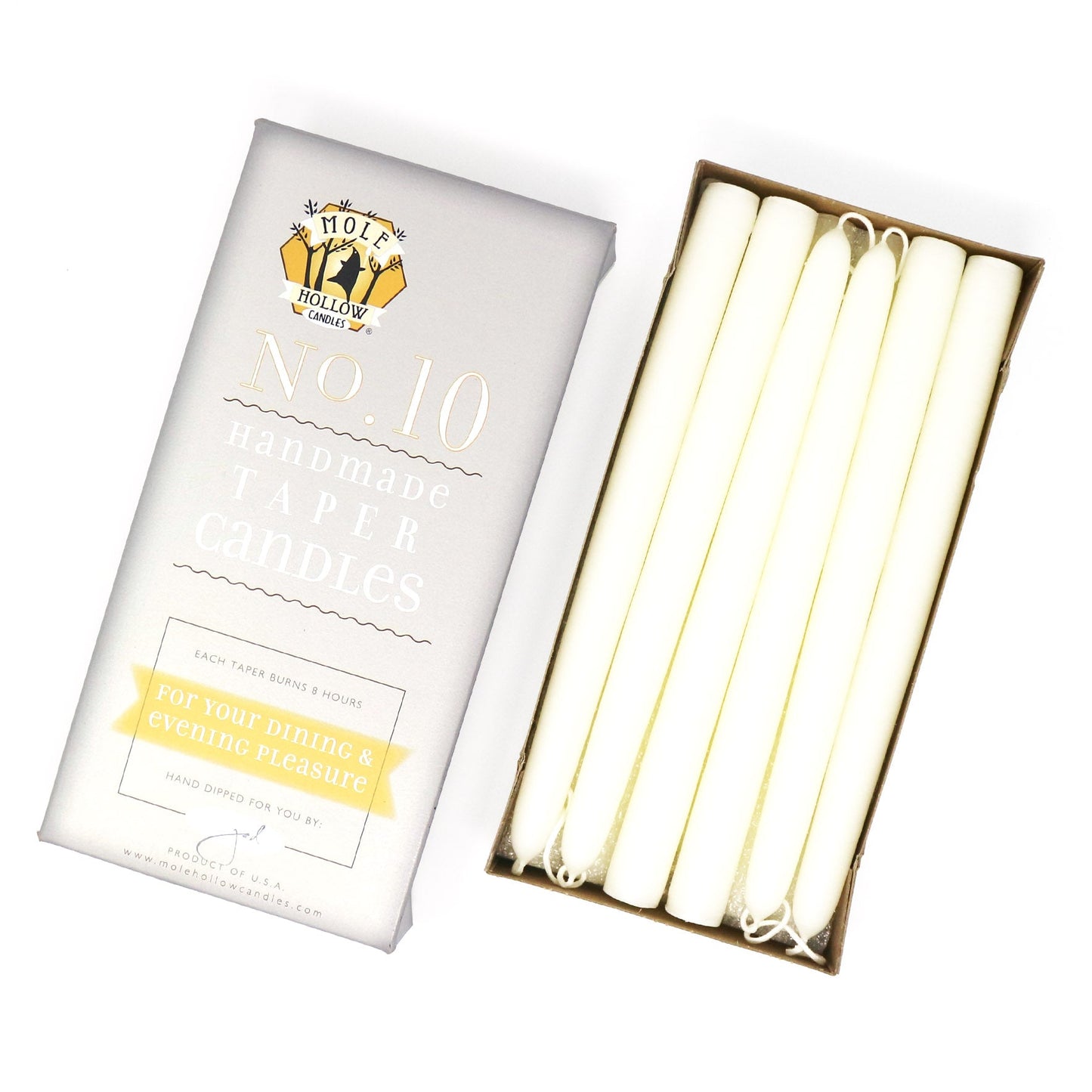 Mole Hollow Candles, 10" Unscented Taper Candle, Set of 12 - Choose from 40 Colors!