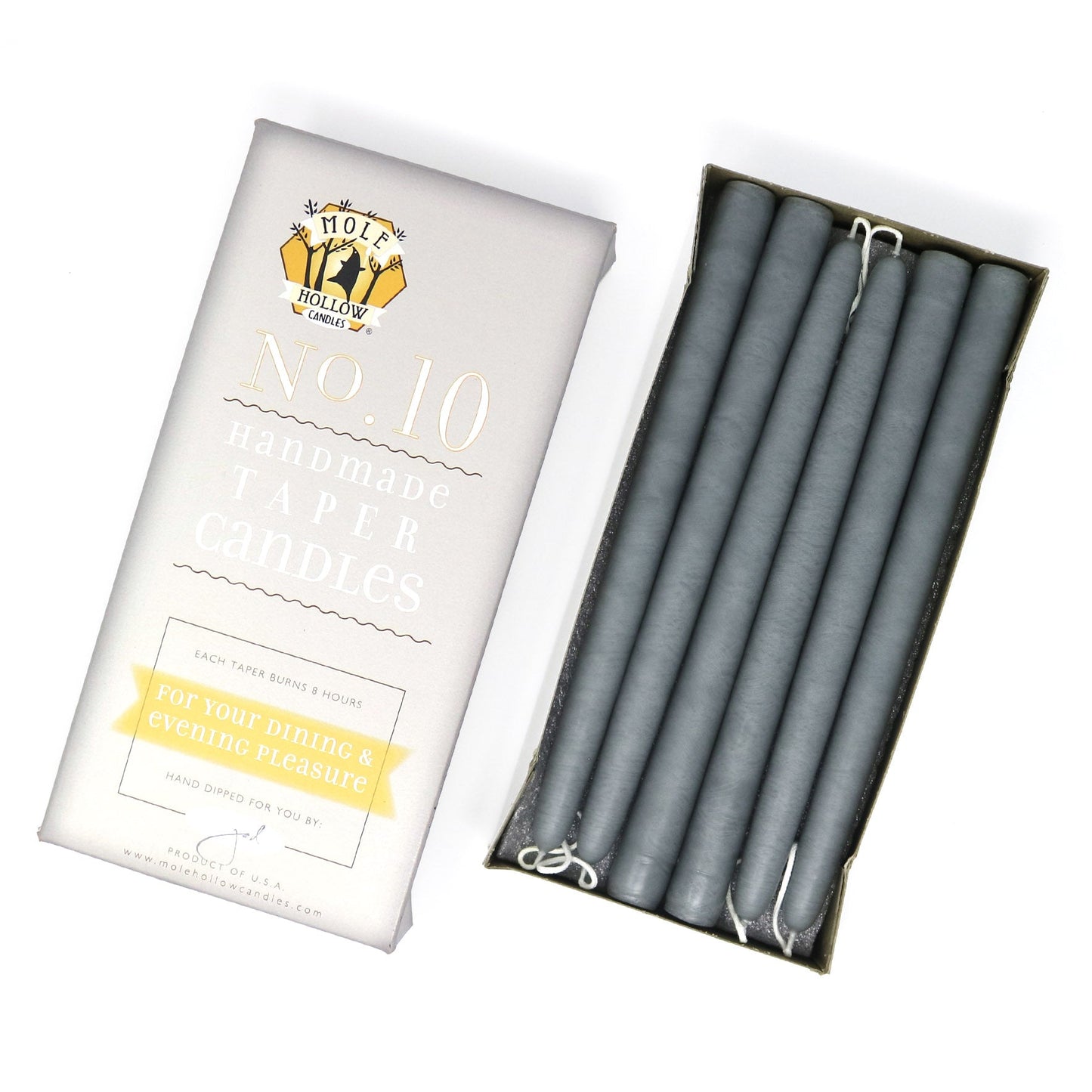 Mole Hollow Candles, 10" Unscented Taper Candle, Set of 12 - Choose from 40 Colors!