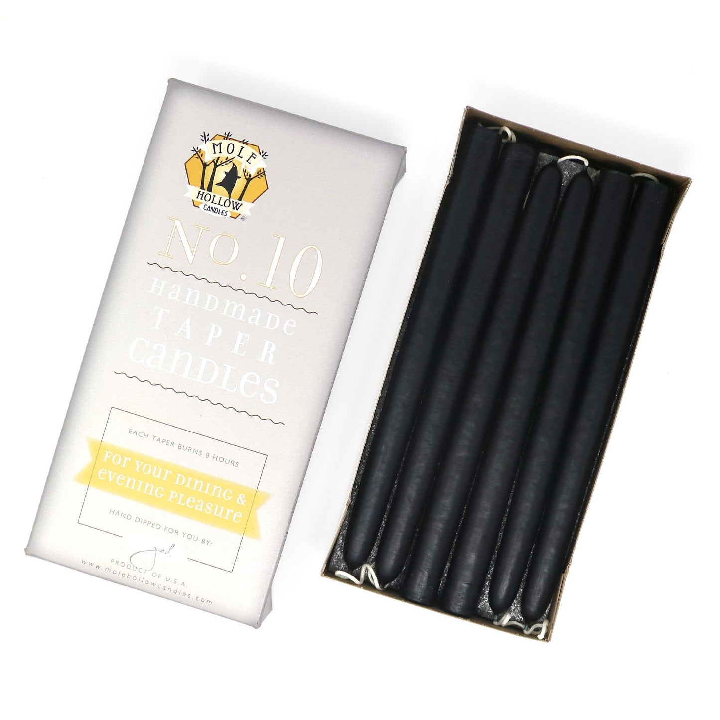 Mole Hollow Candles, 10" Unscented Taper Candle, Set of 12 - Choose from 40 Colors!