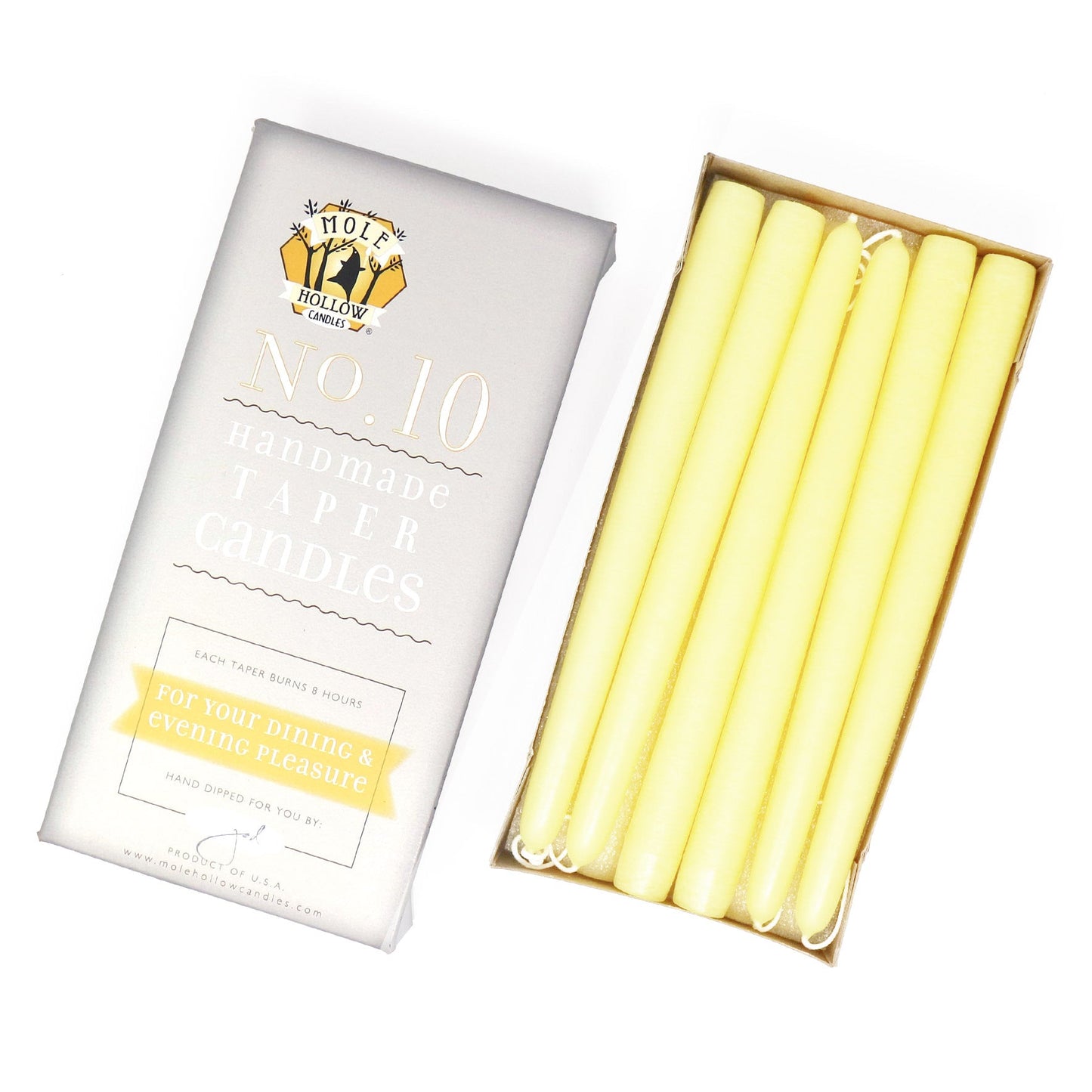 Mole Hollow Candles, 10" Unscented Taper Candle, Set of 12 - Choose from 40 Colors!