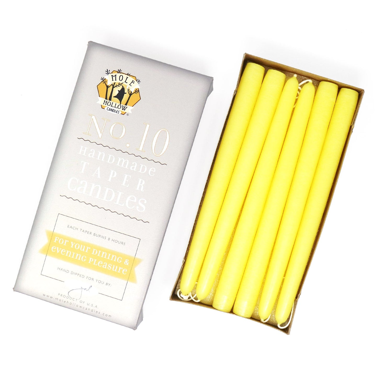 Mole Hollow Candles, 10" Unscented Taper Candle, Set of 12 - Choose from 40 Colors!