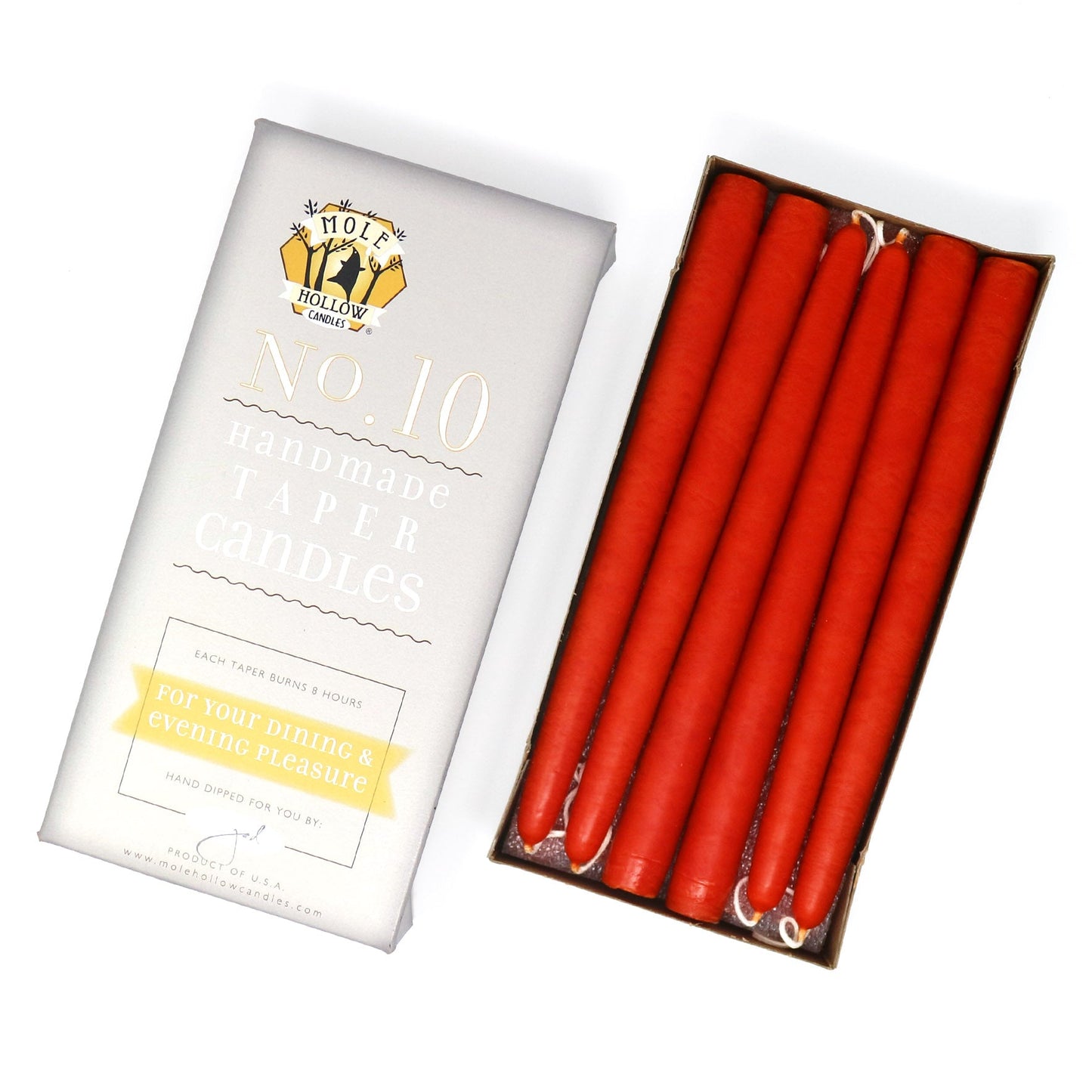 Mole Hollow Candles, 10" Unscented Taper Candle, Set of 12 - Choose from 40 Colors!