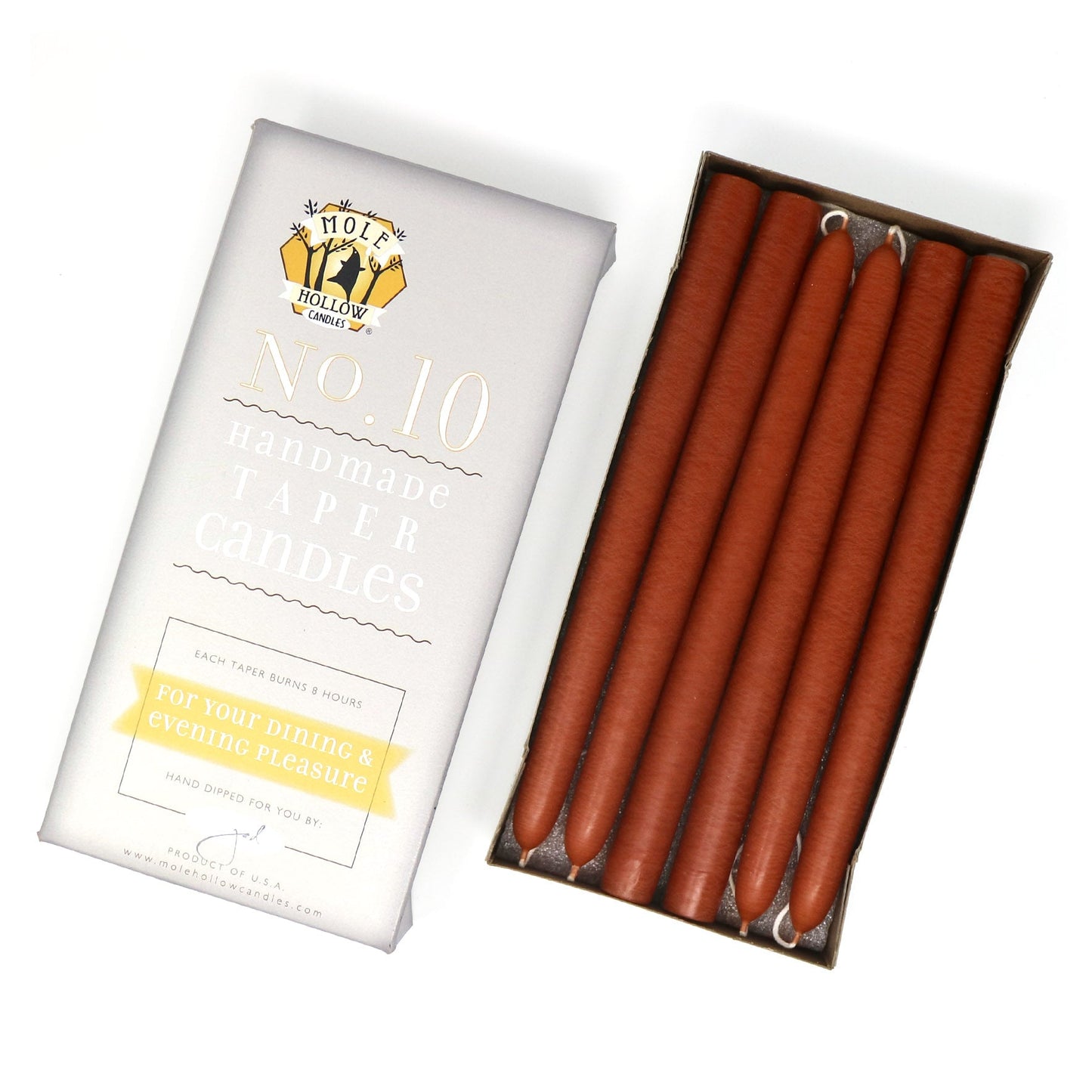 Mole Hollow Candles, 10" Unscented Taper Candle, Set of 12 - Choose from 40 Colors!