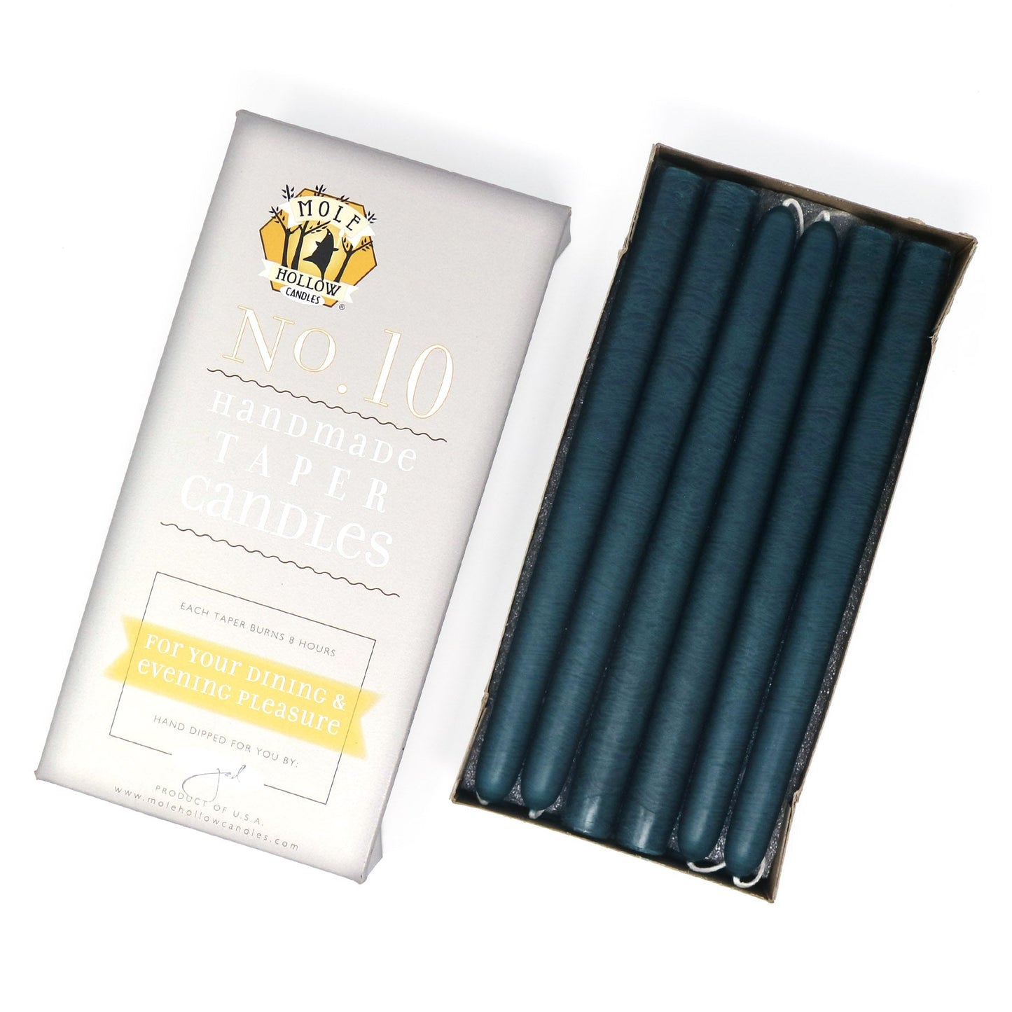 Mole Hollow Candles, 10" Unscented Taper Candle, Set of 12 - Choose from 40 Colors!