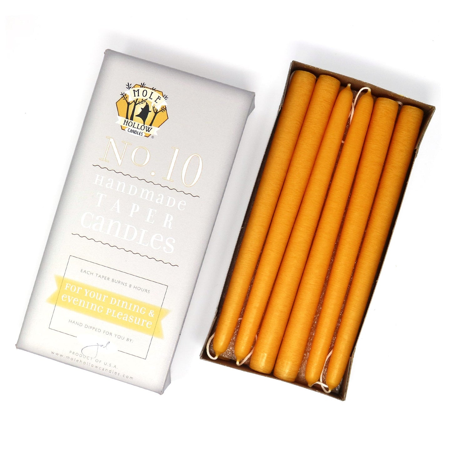 Mole Hollow Candles, 10" Unscented Taper Candle, Set of 12 - Choose from 40 Colors!