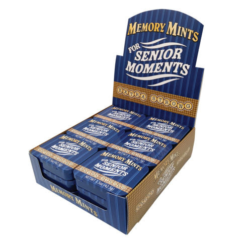 Memory Mints, Sugar Candy for Senior Moments, 1.5 Ounce Tin - 18 Count Display Box
