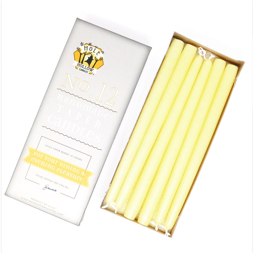 Mole Hollow Candles, 12" Unscented Taper Candle, Set of 12 - Choose from 39 Colors!
