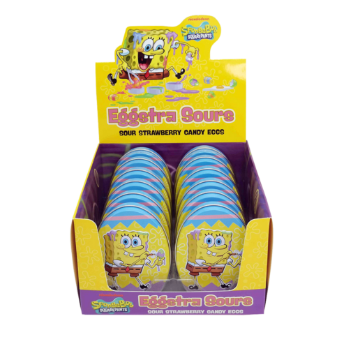 Easter SpongeBob SquarePants, Eggstra Sours Candy Tin, 1.2 ounces of Sour Strawberry SpongeBob Shaped Candy