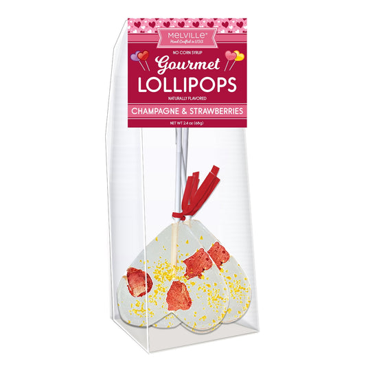 Melville Candy Valentine Hard Candy Lollipops, 3 Count Gusset Bag