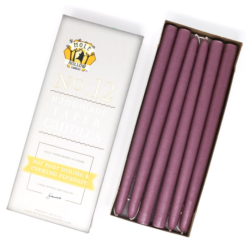 Mole Hollow Candles, 12" Unscented Taper Candle, Set of 12 - Choose from 39 Colors!