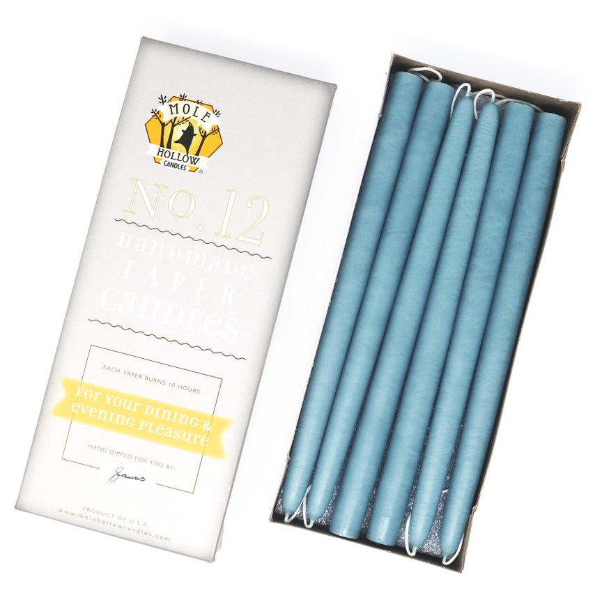 Mole Hollow Candles, 12" Unscented Taper Candle, Set of 12 - Choose from 39 Colors!