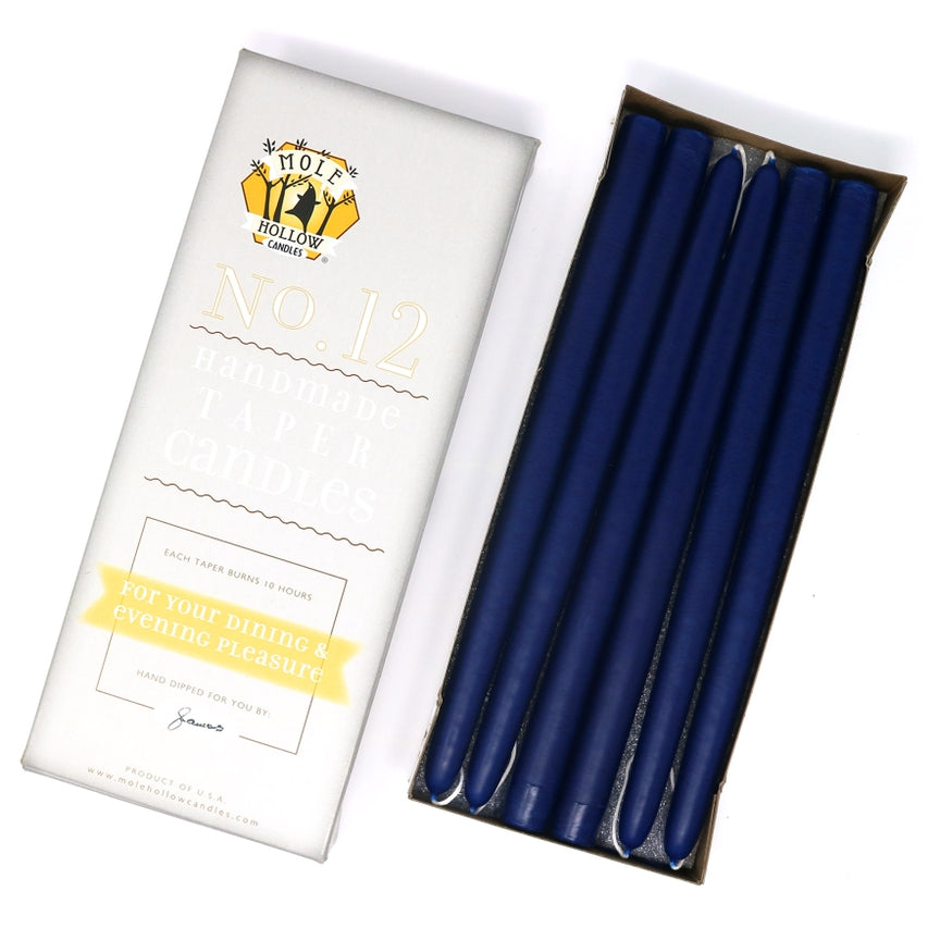 Mole Hollow Candles, 12" Unscented Taper Candle, Set of 12 - Choose from 39 Colors!