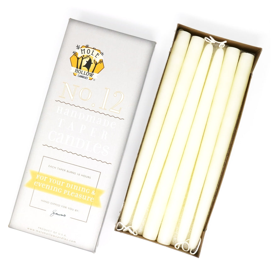 Mole Hollow Candles, 12" Unscented Taper Candle, Set of 12 - Choose from 39 Colors!