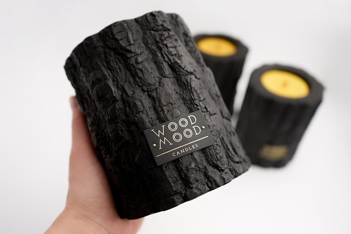 Volcano Black Charred Wooden Candleholder, Original Size