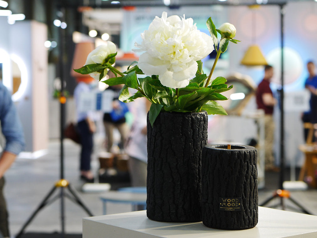Volcano Black Charred Wooden Candleholder, Original Size