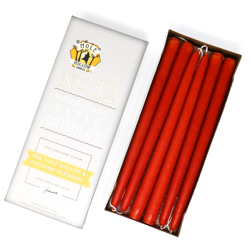 Mole Hollow Candles, 12" Unscented Taper Candle, Set of 12 - Choose from 39 Colors!