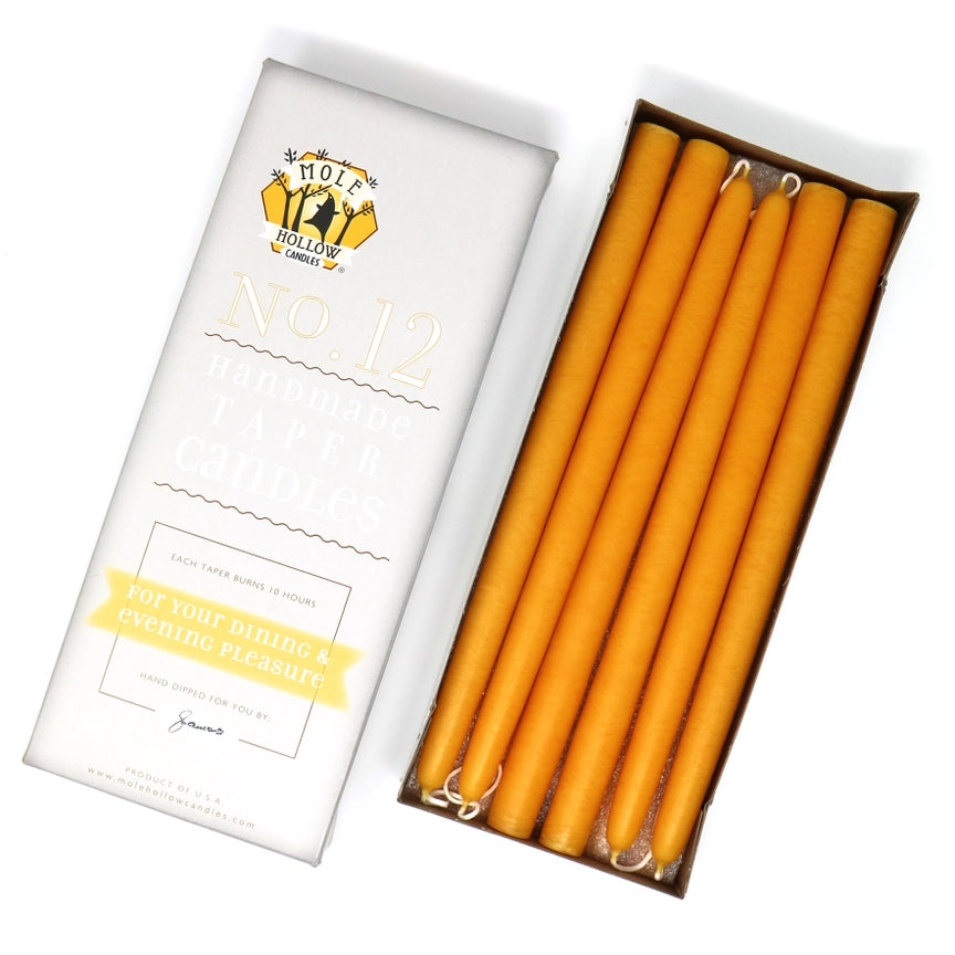 Mole Hollow Candles, 12" Unscented Taper Candle, Set of 12 - Choose from 39 Colors!
