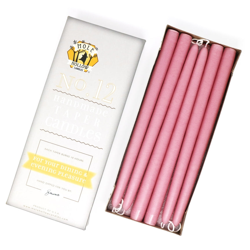 Mole Hollow Candles, 12" Unscented Taper Candle, Set of 12 - Choose from 39 Colors!