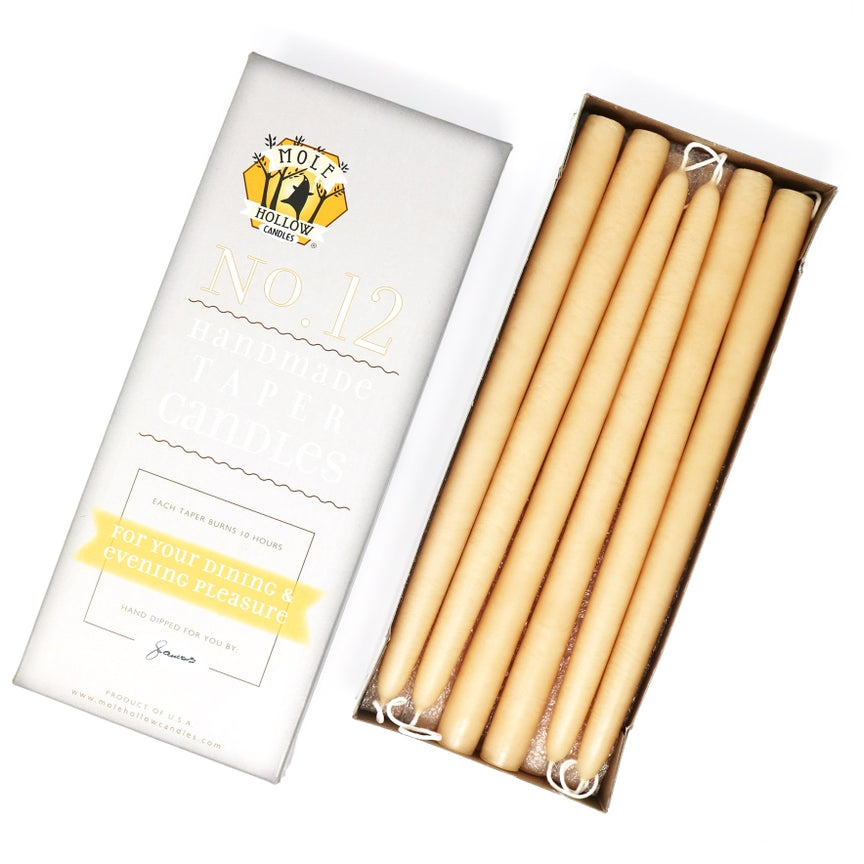 Mole Hollow Candles, 12" Unscented Taper Candle, Set of 12 - Choose from 39 Colors!