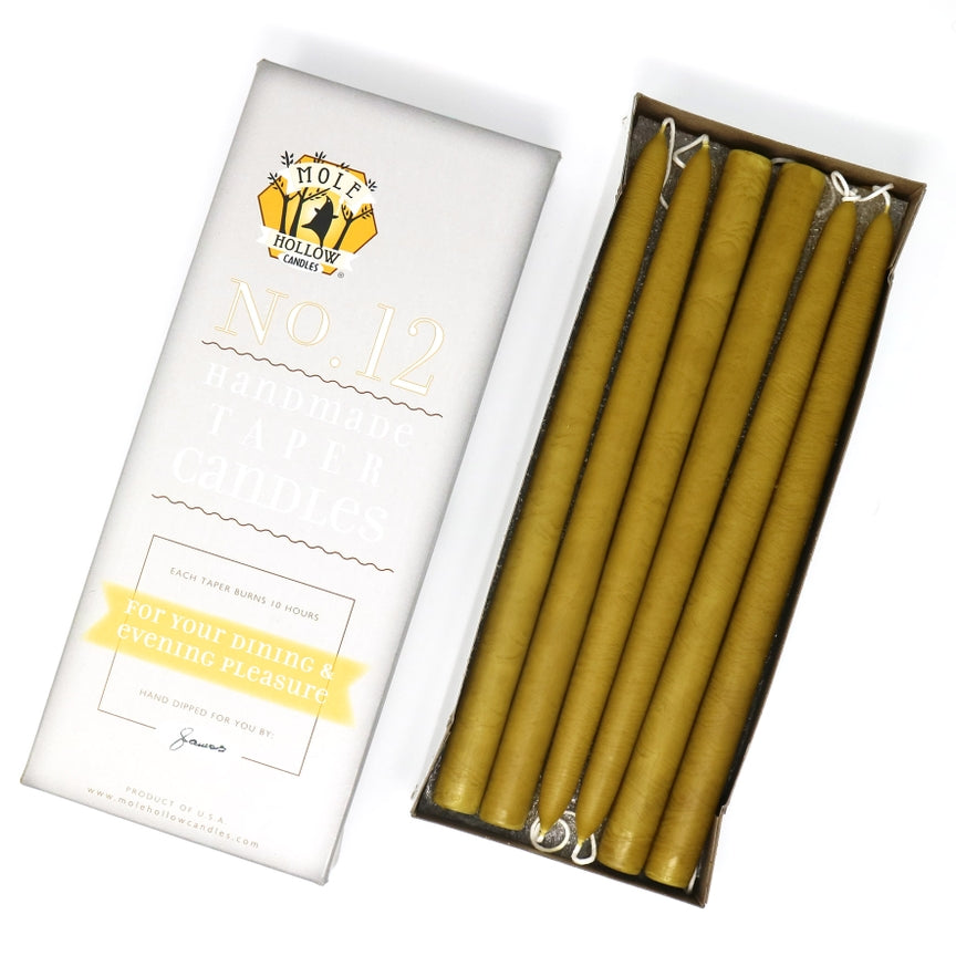 Mole Hollow Candles, 12" Unscented Taper Candle, Set of 12 - Choose from 39 Colors!
