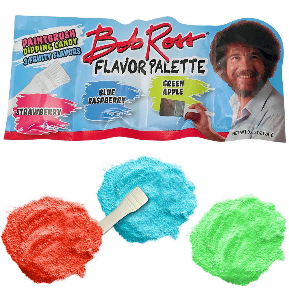 Bob Ross Flavor Palette Paintbrush Dipping Candy, 3 Fruity Flavors Strawberry, Blue Raspberry and Green Apple, 0.85 Ounce Packs - 18 Count Display Box