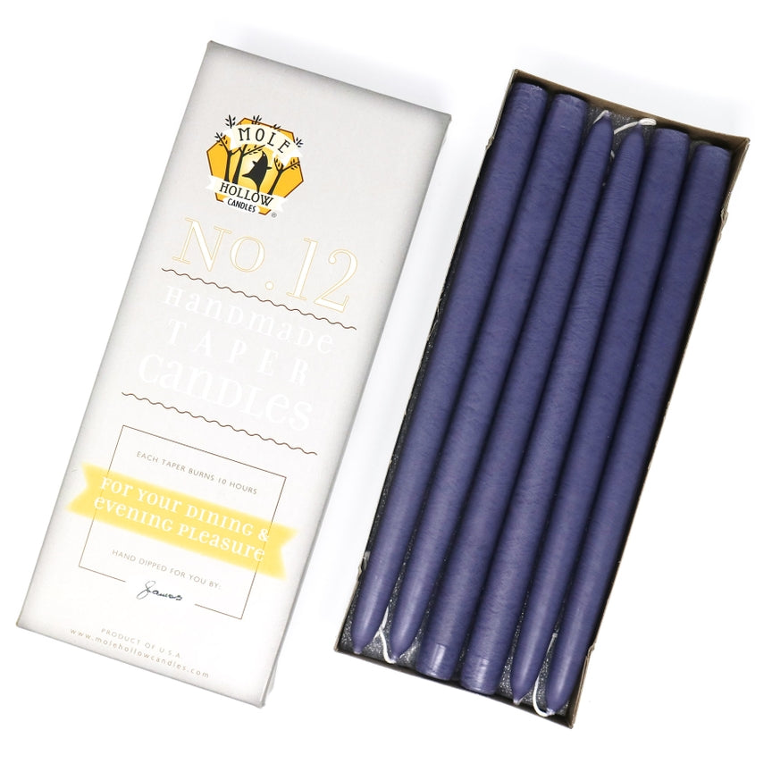 Mole Hollow Candles, 12" Unscented Taper Candle, Set of 12 - Choose from 39 Colors!